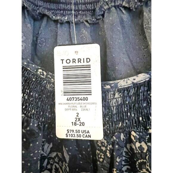 Torrid Women's 2X Blue Chambray Puff Sleeve Smocked Dress - Picture 8 of 9